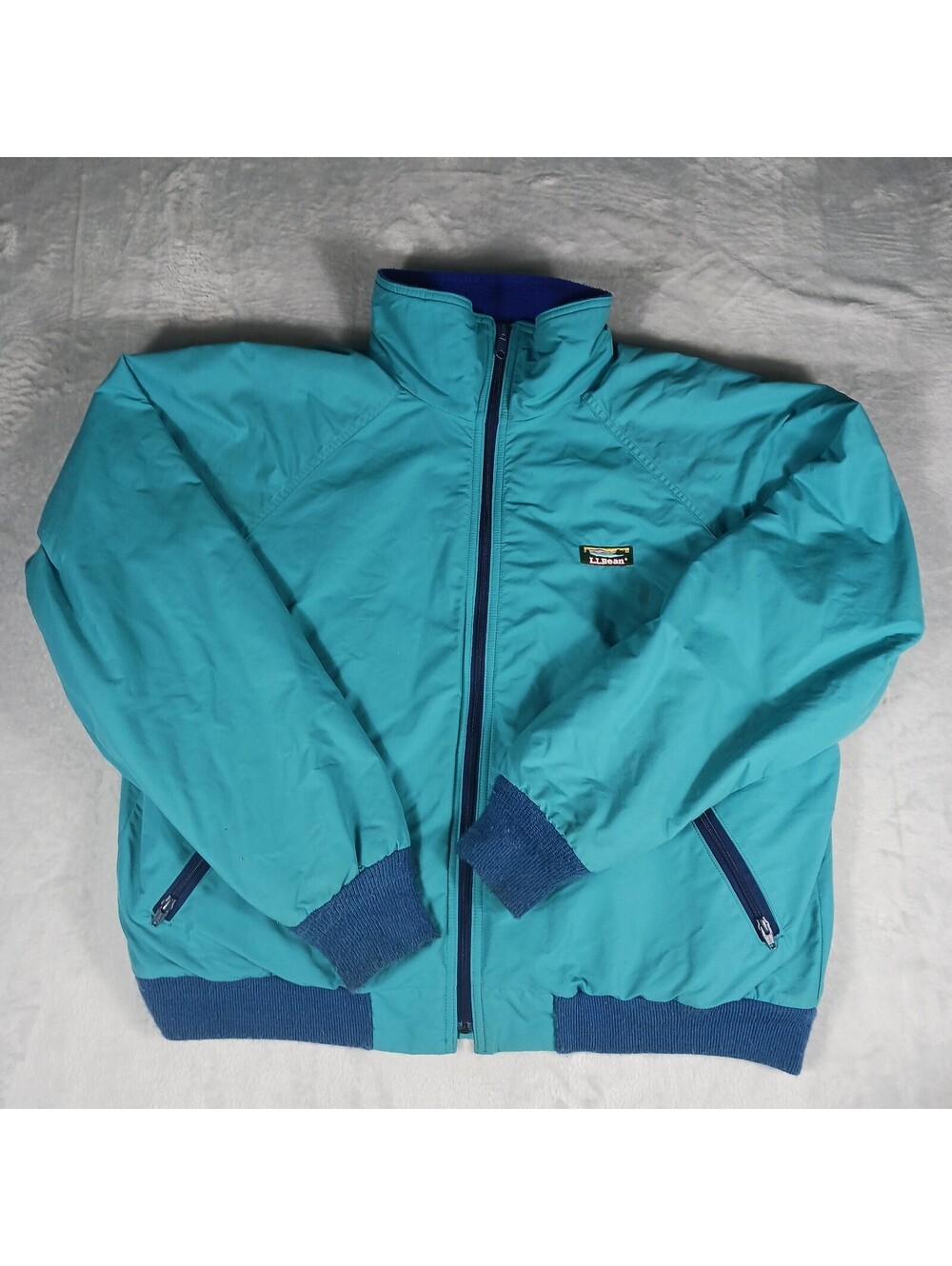 L L Bean Men L Teal Polar Fleece Lined Full Zip Nylon Jacket Mens XL Made in USA